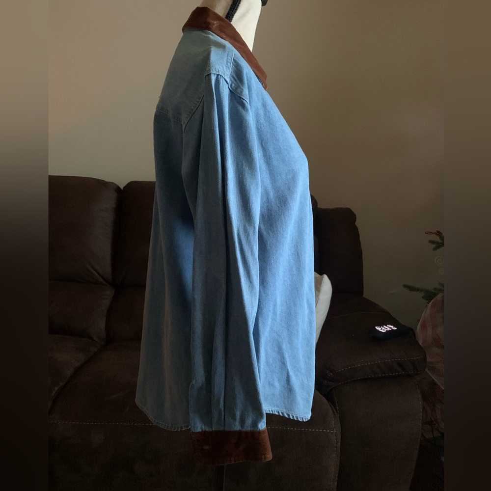 Bill Blass Long Sleeve Jean Zip Up Shirt - Picture 3 of 6